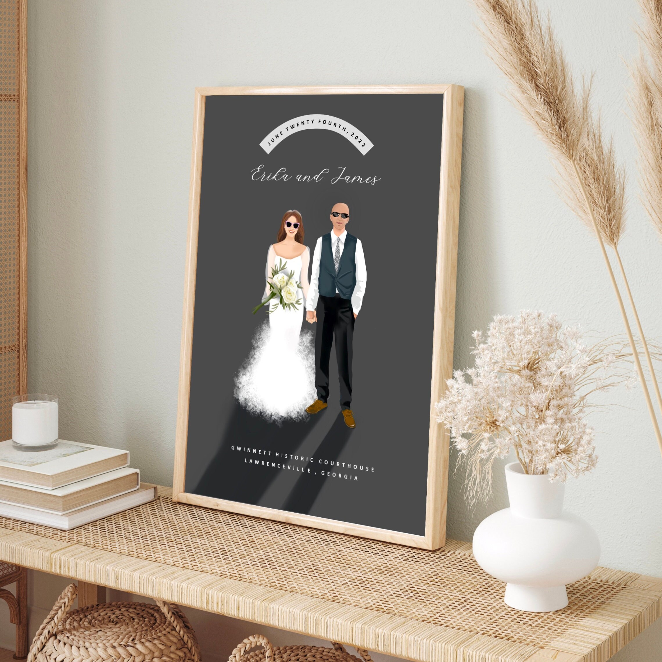 Custom Wedding Poster Bride Groom Illustration Personalized  