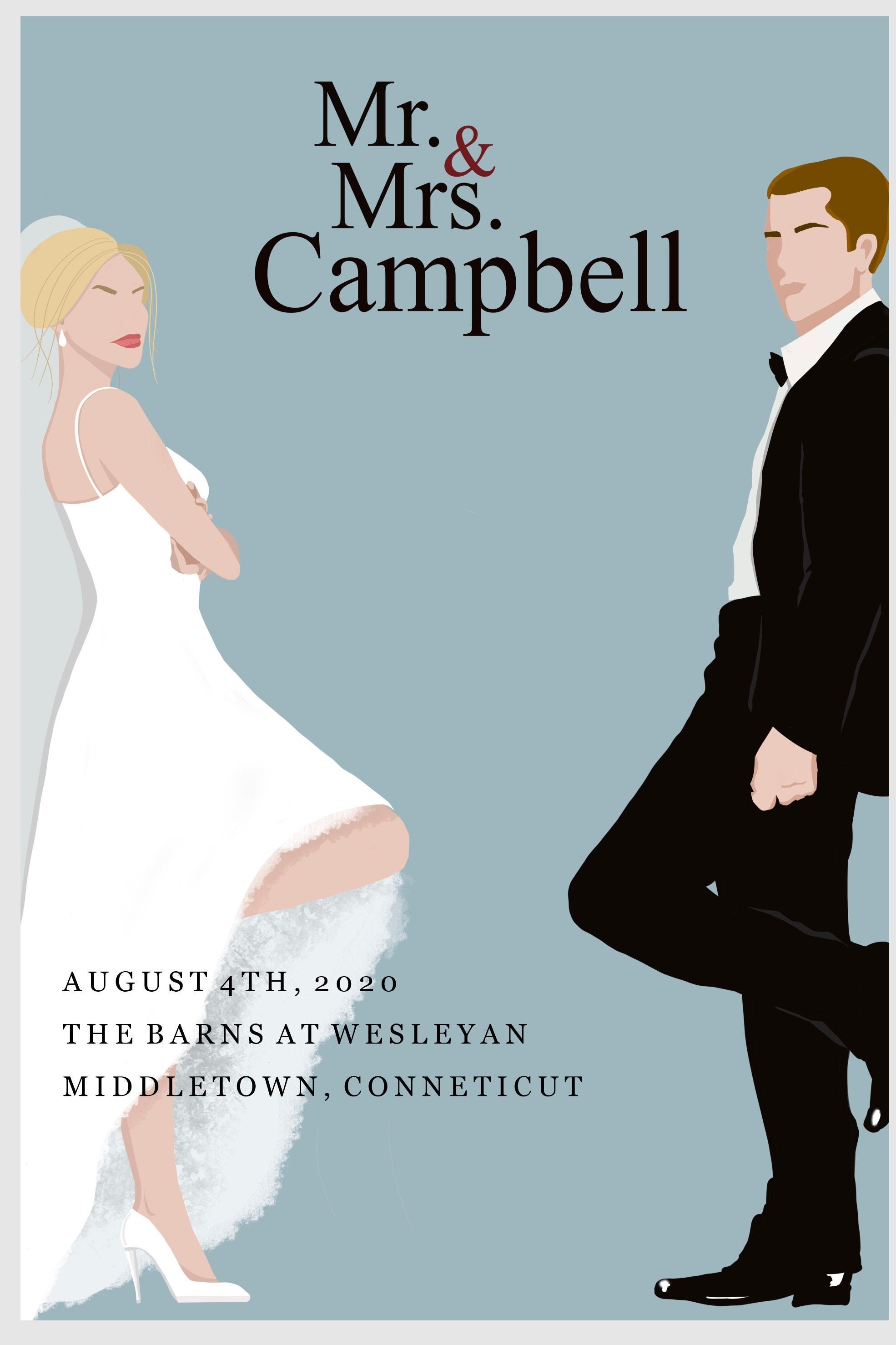 Custom Wedding Poster, Bride Groom Illustration, Personalized Portrait ...