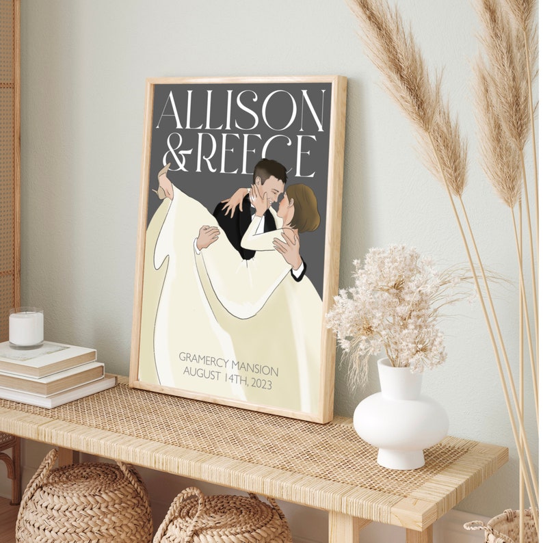 Groom carrying bride, classic illustration style