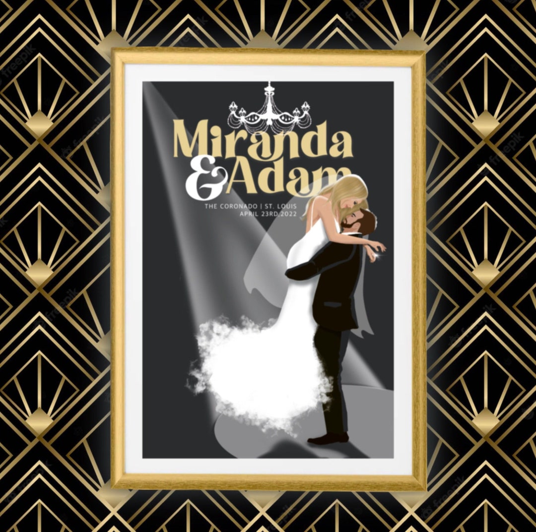 Custom Wedding Poster, Bride & Groom Illustration, Personalized ...