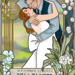 Custom Art Nouveau Wedding Poster, Personalized Art Deco Couple Gift image 9