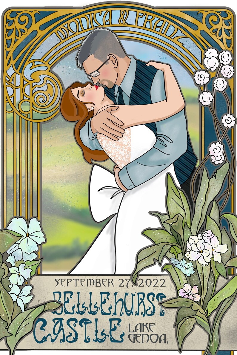Custom Art Nouveau Wedding Poster, Personalized Art Deco Couple Gift image 9
