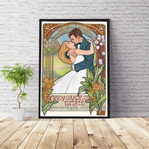 Art Nouveau Wedding Sign, Custom Bride & Groom Poster, Personalized Gift for Couple, Portrait Gift, Gatsby Reception Decor, Bridal Keepsake