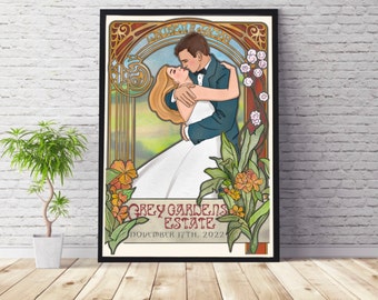 Art Nouveau Wedding Portrait, Custom Couple Illustration (Digital Download)