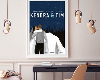 Custom Wedding Portrait Poster, Retro Couple Illustration (Digital Download)
