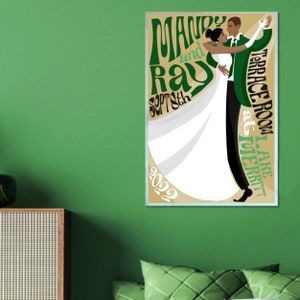 Retro Wedding Custom Print Poster, 70's Personalized Keepsake Art, Unique Reception Sign, Anniversary Gift, Bride & Groom, Couple Portrait image 5