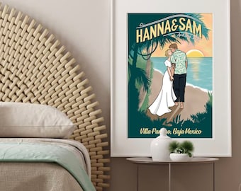 Custom Beach Wedding Poster, Retro Destination Sign, Personalized Anniversary Gift (Digital Download)