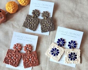 Neutral Papel Picado Earrings | Mexican Inspired Polymer Clay Earrings