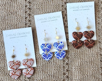 Talavera Double Hearts | Mexican earrings | Heart clay earrings | Talavera inspired earrings