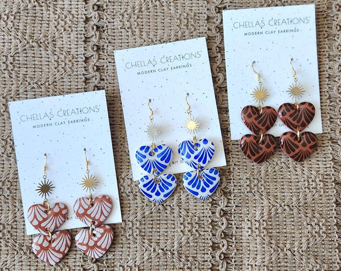 Talavera Double Hearts | Mexican earrings | Heart clay earrings | Talavera inspired earrings