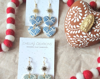 Talavera Heart Earrings | Mexican Clay Dangles