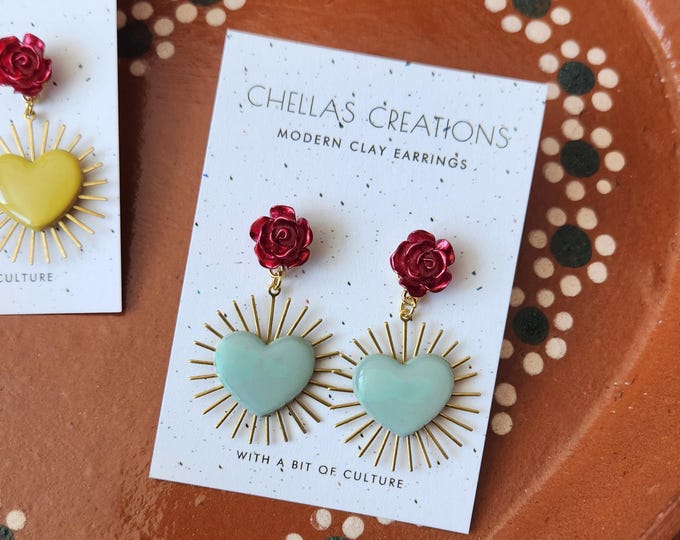 Seasonal Sacred Hearts Collection | Mexican inspired heart earrings | Sacred heart earrings