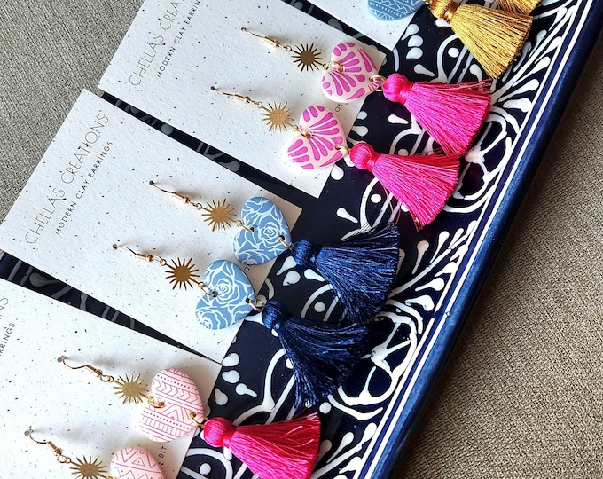 Seasonal Tassels Collection | Mexican inspired clay earrings | Tassel clay earrings | Heart tassel earrings