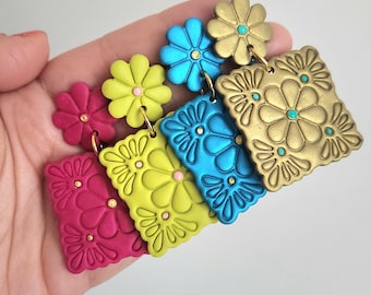 Mexican Papel Picado Clay Earrings | Fiesta Party Jewelry