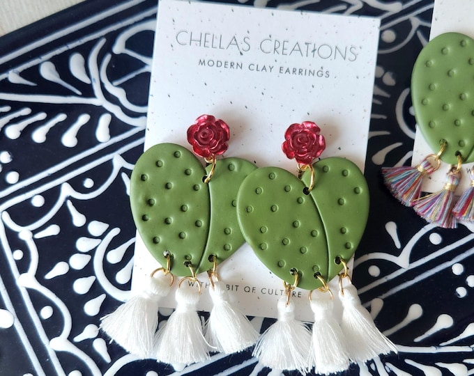Rose Nopales | Cactus earrings with roses | Mexican nopales cactus earrings | rose earrings
