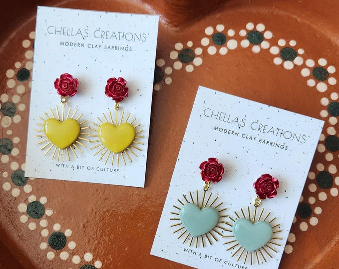 Seasonal Sacred Hearts Collection | Mexican inspired heart earrings | Sacred heart earrings