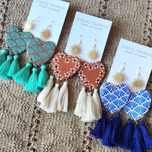 Coleção Coração e Sol | Brincos de barro mexicano | Brincos flor de barro | Brincos de barro Talavera