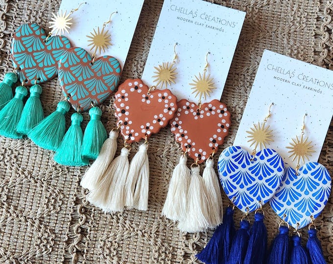 Corazón y Sol Collection | Mexican clay earrings | Flor de barro earrings | Talavera clay earrings