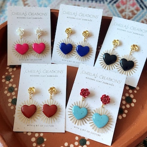 Sacred Hearts Collection | Sacred hearts clay earrings | Heart clay earrings | Mexican inspired sacred heart earrings