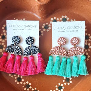 Vida Fiesta Collection | Mexican inspired tassel clay earrings | mexican clay earrings | tassel earrings