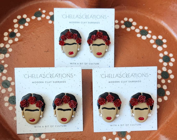 Viva Frida Collection | Frida Kahlo inspired earrings | Frida clay stud earrings | Mexican inspired earrings
