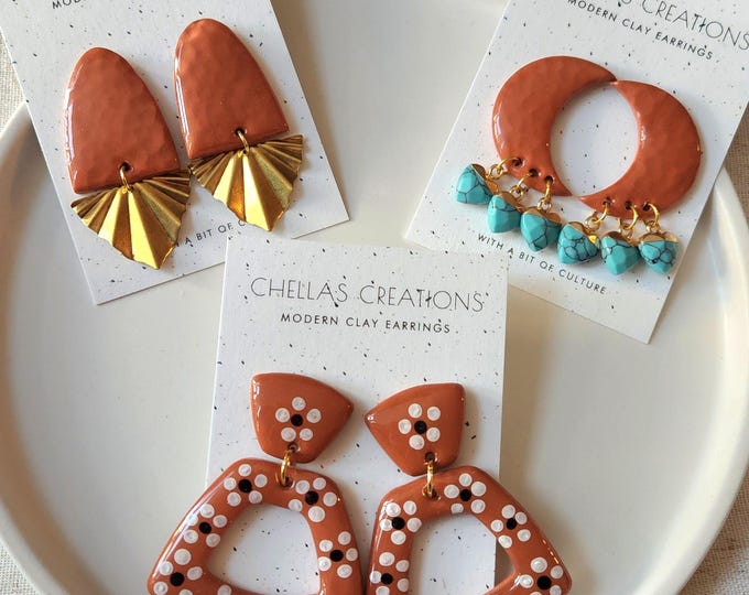 Tierra Collection | Turquoise Moons clay earrings | Flor de barro clay earrings | Mexican inspired earrings