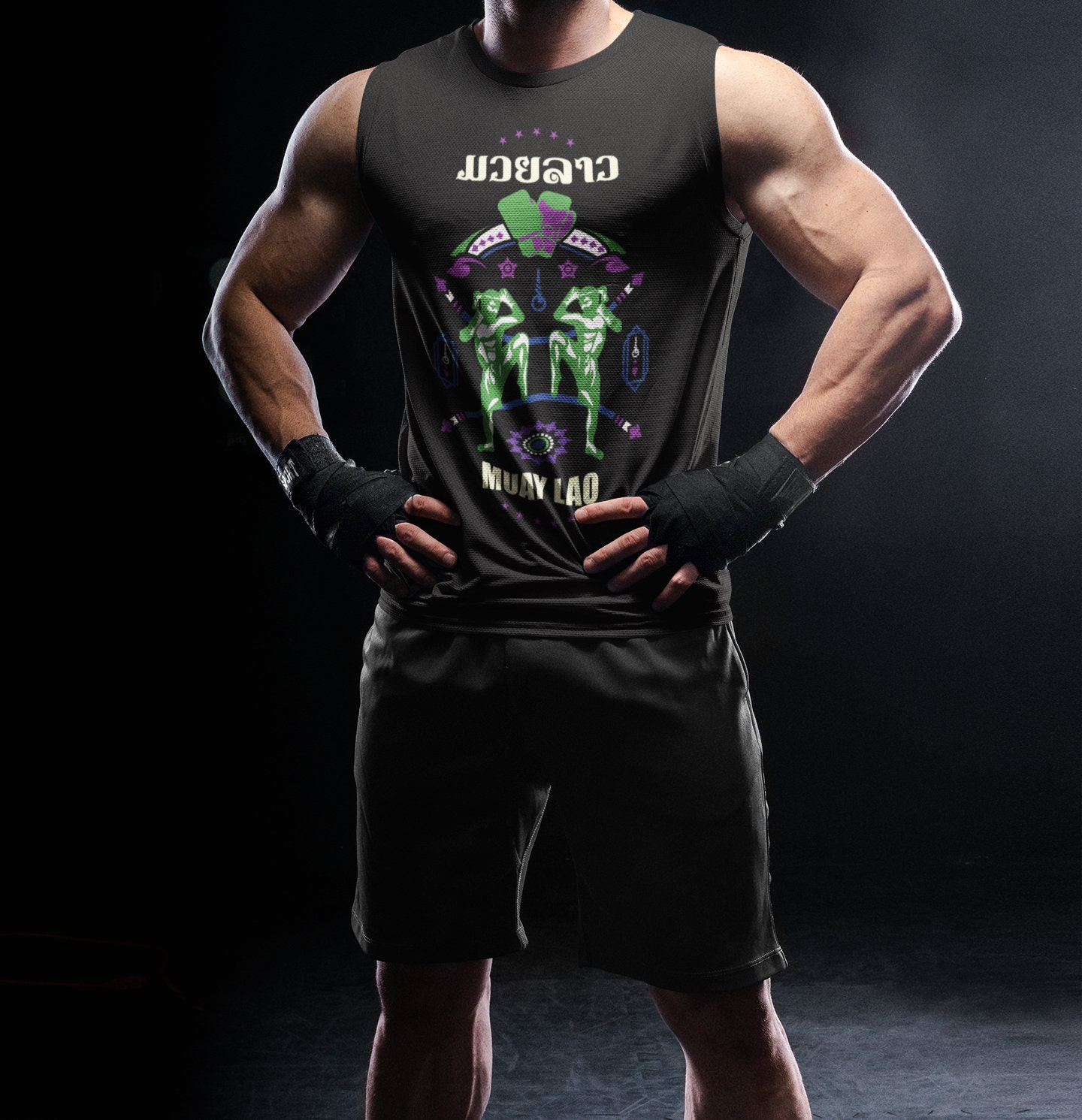 Muay Lao Muay Thai Muscle Sleeveless T-shirt Boxing Workout Laos Lao Activewear Fitness Athletic Sports Retro Grunge Vintage