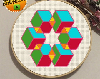 14 aida cross stitch geometry cross stitch pattern geometric pattern cross stitch Geometric boxes cross stitch pattern PDF PDF download