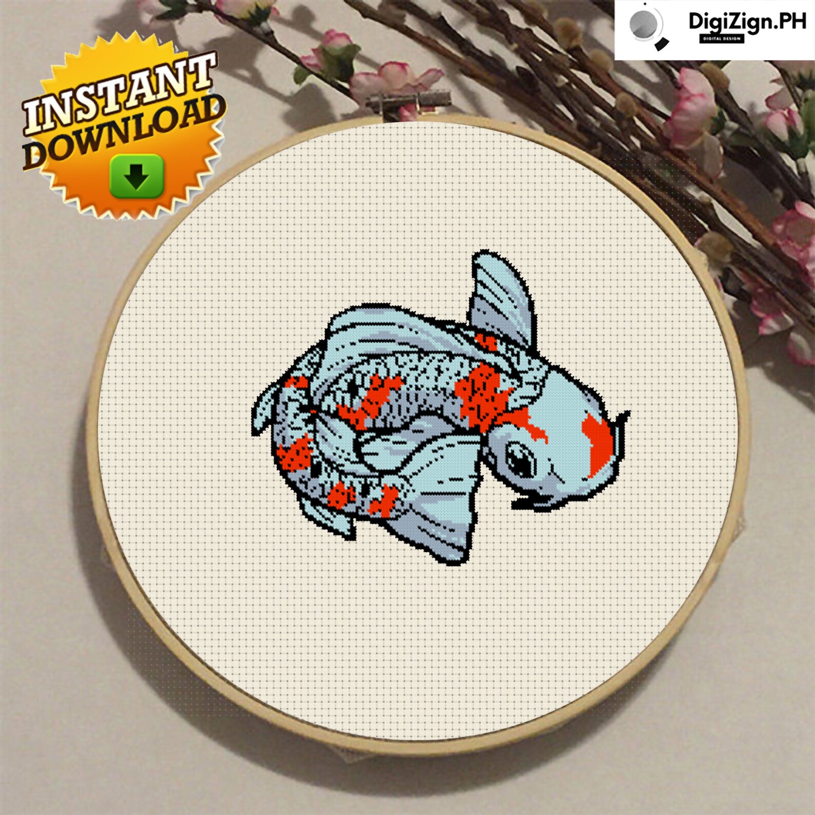 Koi Fish Cross Stitch pattern PDF download Koi cross stitch Etsy España