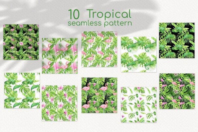 PNG SVG Watercolor tropical seamless pattern with pink flamingo SVG Bundle Digital Paper