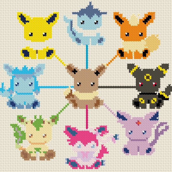 Eevee Evolution Cross Stitch Pattern DIY POKEMON Gift Etsy