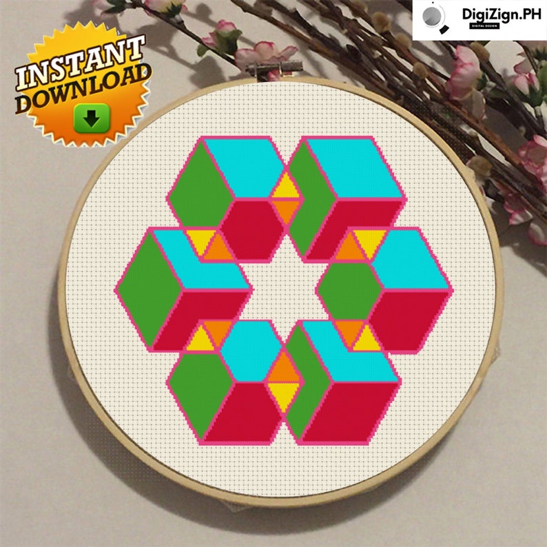 14 aida cross stitch geometry cross stitch pattern geometric pattern cross stitch Geometric boxes cross stitch pattern PDF PDF download