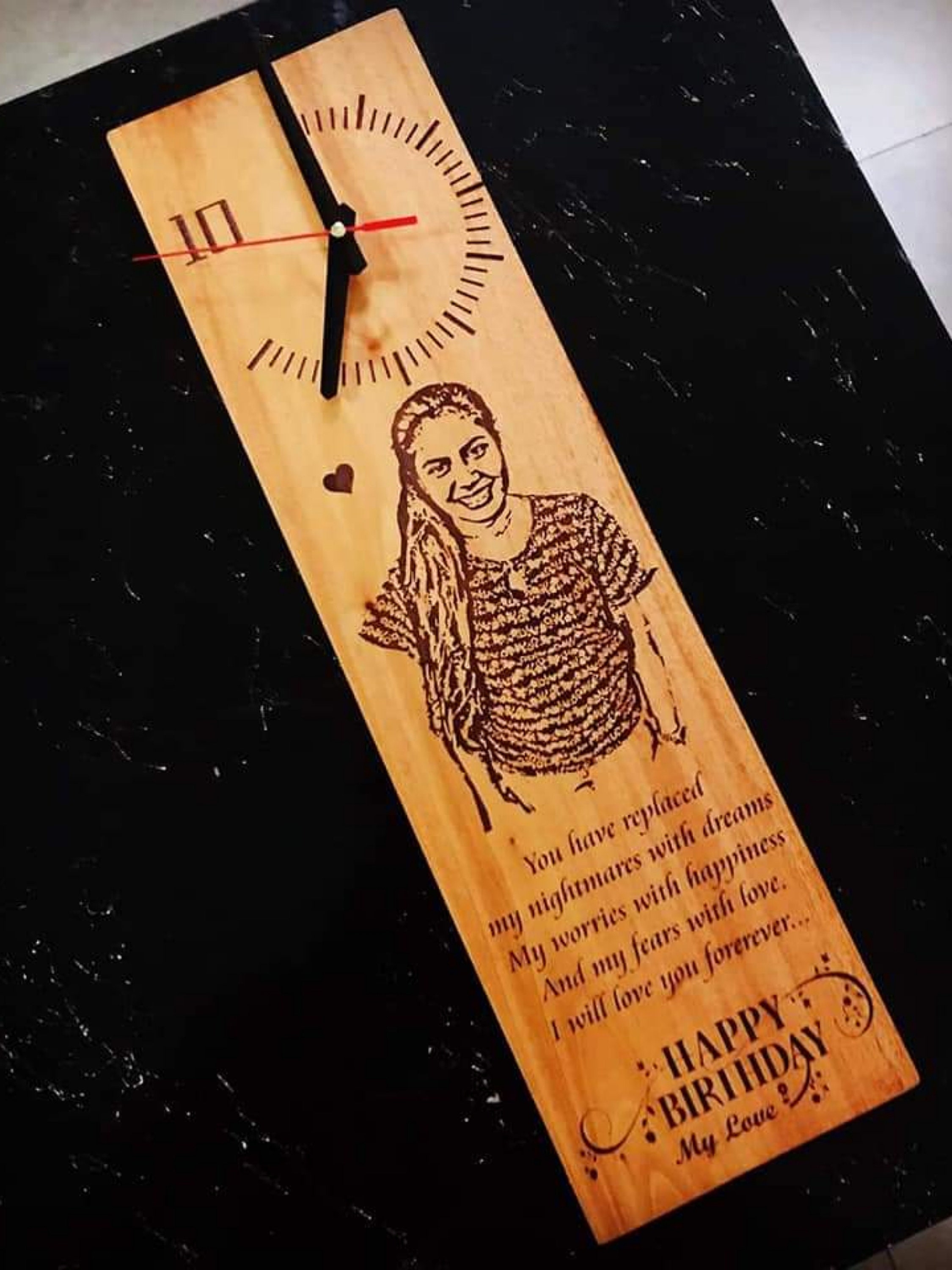 Timber Wall clock for birthday Personalised Wood Burned Etsy