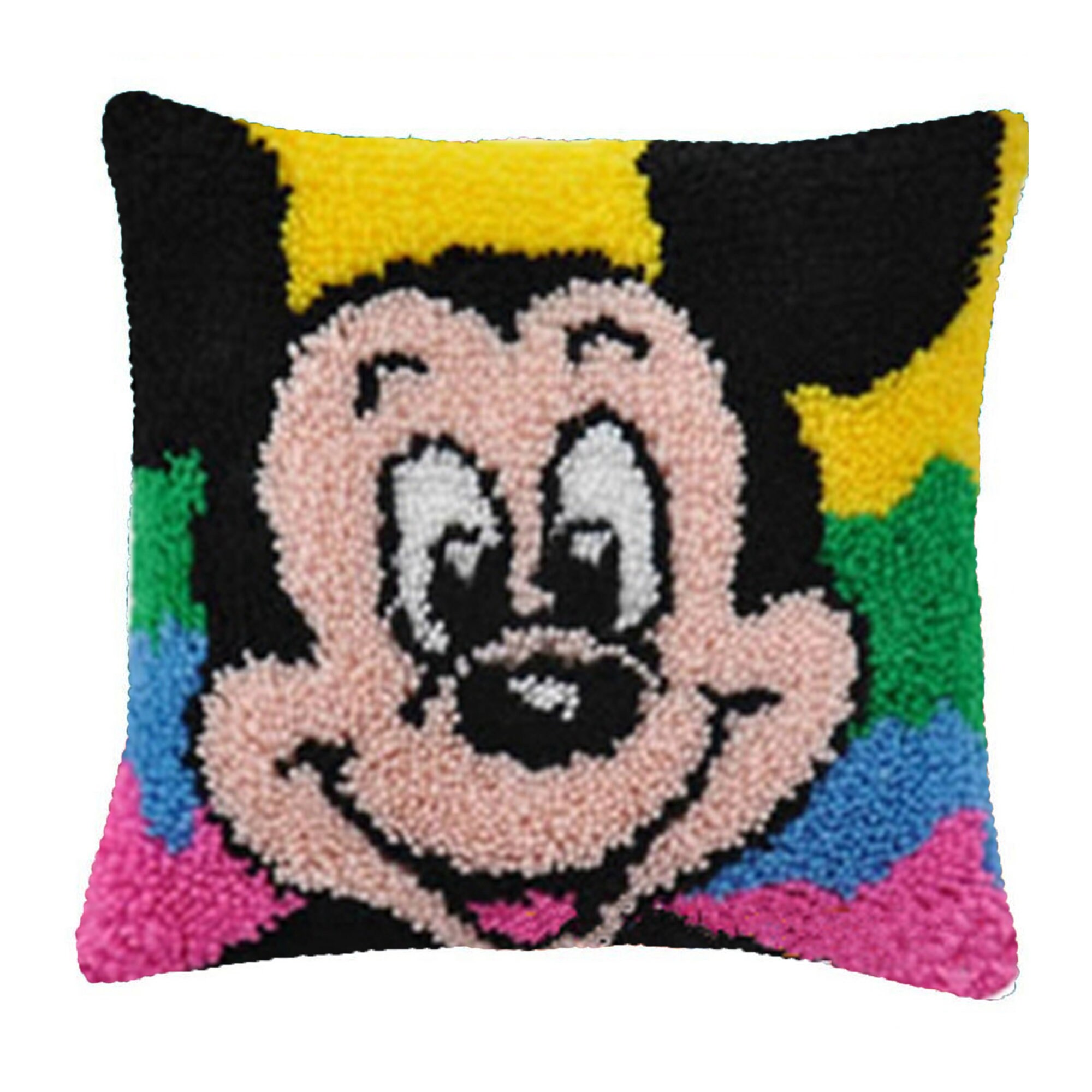 Latch Hook Kit Rug Throw Pillow Cover Disney Mickey Minnie Pillow Cushion Latch Hook Embroidery Kit 45 Color : A, Size : White grid 45cm needlework 