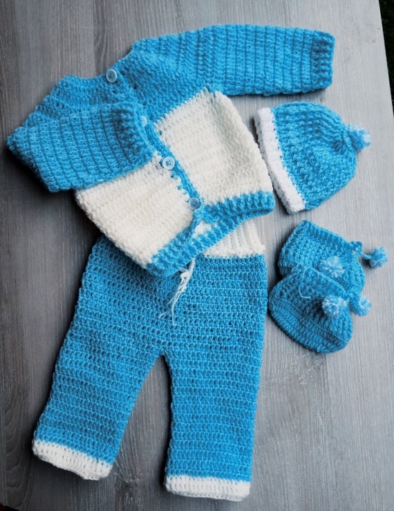 Hand Knitted Outfit for Baby Boy With Shoes and Hat Crochet | Etsy
