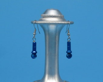Blue Spoke Dangle Earrings with Crystal, Up-cycled Bike Part Jewelry, Mother's Day Gift