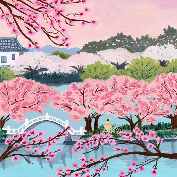 Spring Cherry Blossom Ride by Sarah Gesek Paint Anywhere Kit Adult Paint by Number Wall Art Wall Decor DIY