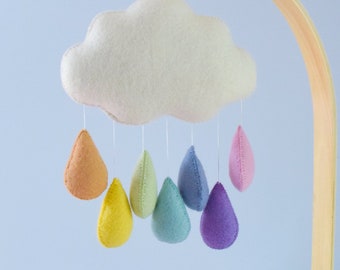 Cloud Nursery Mobile - Pastel Rainbow Raindrops