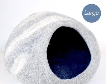 Large Grey Wool Cat Cave: Hand-felted Cat Cocoon Bed