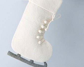 Felt White Ice Skate Christmas Stocking | Felt Holiday Stocking