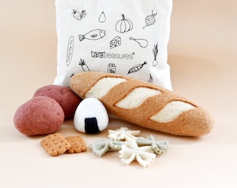 Felt Food Groups Set: Carbohydrates Play Food Collection - Pretend Play Food - Felt Potatoes, Felt Baguette, Felt Onigiri, Felt Biscuits
