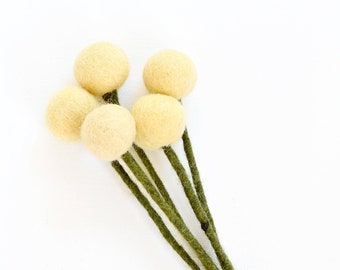 Felt Light Yellow Billy Buttons | Set of 5 Stems | Felt Billy Buttons Flowers | Pastel Floral