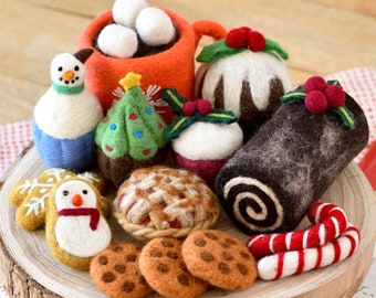 Grazing Box of Christmas Felt Play Food | Felt Hot Chocolate, Felt Cookies, Felt Cupcakes for Play Kitchen, Playstand or Photography Props