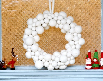 White Christmas Felt Ball Wreath | Ethically Made from Wool Felt