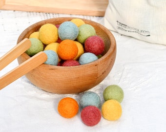 30 Wool Felt Balls in a Pouch | 3cm Felt Balls | Sunshine Retro Colours