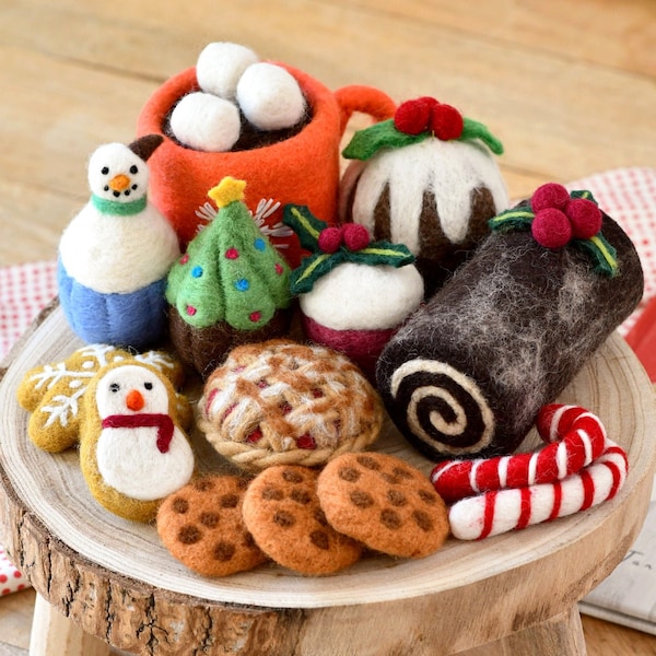 Grazing Box of Christmas Felt Play Food | Felt Hot Chocolate, Felt Cookies, Felt Cupcakes for Play Kitchen, Playstand or Photography Props