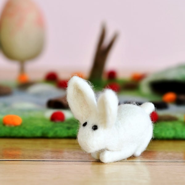 Felt White Rabbit Toy | Needle Felted Rabbit Toy | for Crafts, Loose Parts Play | Waldorf Inspired Toy