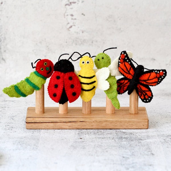 de marionnettes à doigt Bugs | Marionnettes à doigt insectes et punaises colorées | Marionnettes à doigt abeille, coccinelle, chenille, libellule, papillon