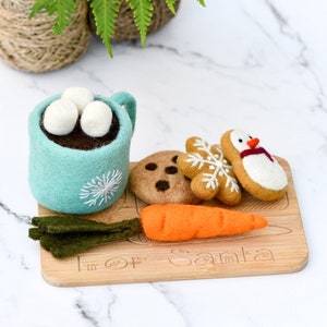 Santa's Treats - Blue Hot Chocolate Mug with Marshmallows, Cookies and Felt Carrot for Reindeer Rudolph