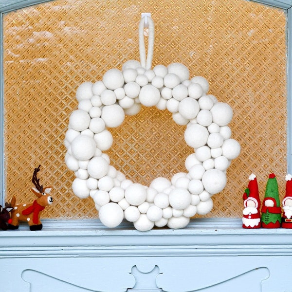 White Christmas Felt Ball Wreath | Ethically Made from Wool Felt